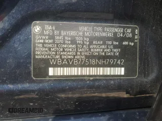 2008 BMW 3 Series 335i with VIN WBAVB77518NH79742, listed as a Copart auction lot 70930754 with 96,999 mi miles and Salvage Title. Bid and sale history available at carsss.com. Image 12.