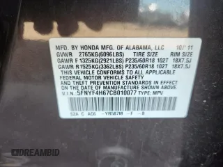 2012 Honda Pilot EX-L z VIN 5FNYF4H67CB010077, wystawiony jako Copart lot #60248795 z przebiegiem 188 634 mil mil oraz Czysty tytuł • Clean title. Historia ofert i sprzedaży dostępna na DreamBid. Obrazek 13.