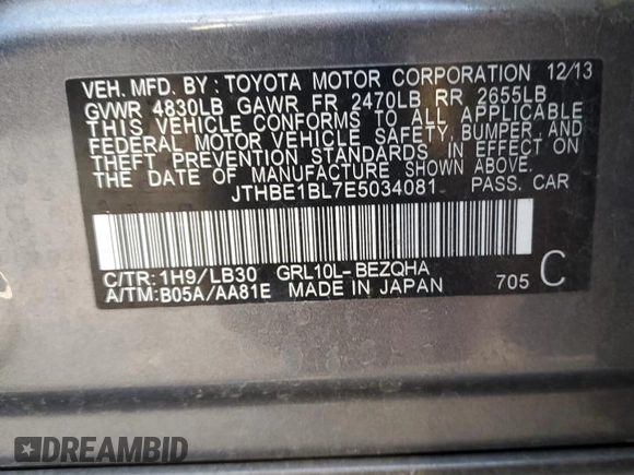 2014 Lexus GS 350 with VIN JTHBE1BL7E5034081, listed as a Copart auction lot 76626814 with 124,207 mi miles and Salvage Title. Bid and sale history available at carsss.com. Image 12.