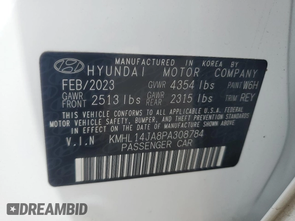 2023 Hyundai Sonata SEL z VIN KMHL14JA8PA308784, wystawiony jako Copart lot #54577405 z przebiegiem 17 213 mil mil oraz Szkoda całkowita • Salvage title. Historia ofert i sprzedaży dostępna na DreamBid. Obrazek 12.