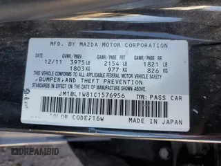 2012 Mazda 3 i Grand Touring with VIN JM1BL1W81C1576956, listed as a Copart auction lot 47105295 with Not Provided miles and Salvage Title. Bid and sale history available at carsss.com. Image 13.
