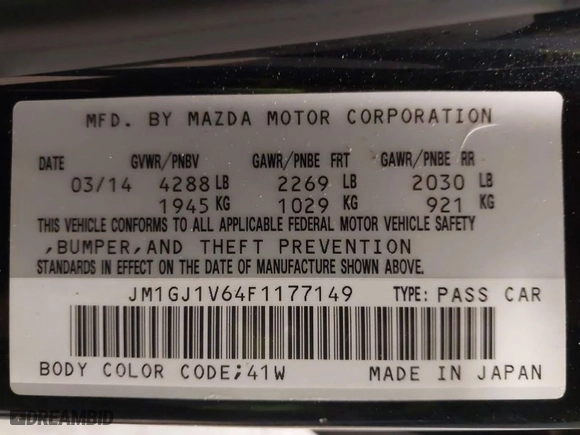 2015 Mazda Mazda6 i Touring with VIN JM1GJ1V64F1177149, listed as a IAAI auction lot 41888297 with 70,777 mi miles. Bid and sale history available at carsss.com. Image 9.