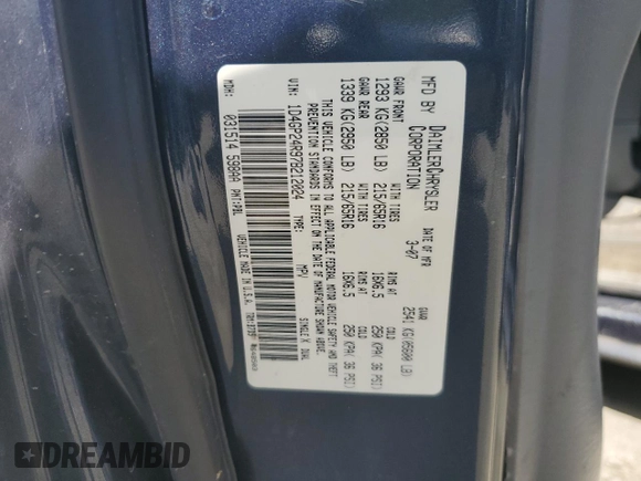 2007 Dodge Grand Caravan SE z VIN 1D4GP24R97B212024, wystawiony jako Copart lot #58008575 z przebiegiem 117 568 mil mil oraz Szkoda całkowita • Salvage title. Historia ofert i sprzedaży dostępna na DreamBid. Obrazek 13.