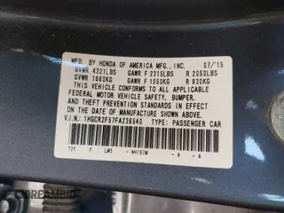 2015 Honda Accord Sport with VIN 1HGCR2F57FA236540, listed as a IAAI auction lot 42191104 with 151,853 mi miles and . Bid and sale history available at DreamBid. Image 9.