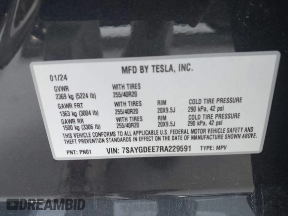 2024 Tesla Model Y Long Range z VIN 7SAYGDEE7RA229591, wystawiony jako IAAI lot #42194044 z przebiegiem 22 866 mil mil oraz . Historia ofert i sprzedaży dostępna na DreamBid. Obrazek 9.