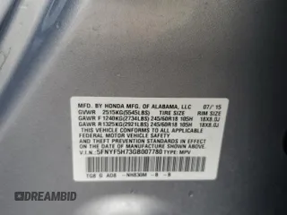 2016 Honda Pilot EX-L with VIN 5FNYF5H73GB007780, listed as a Copart auction lot 45038765 with 102,344 mi miles and Salvage Title. Bid and sale history available at DreamBid. Image 14.