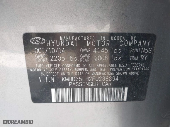 2015 Hyundai Elantra GT with VIN KMHD35LH2FU236394, listed as a IAAI auction lot 41524146 with 61,286 mi miles. Bid and sale history available at carsss.com. Image 9.