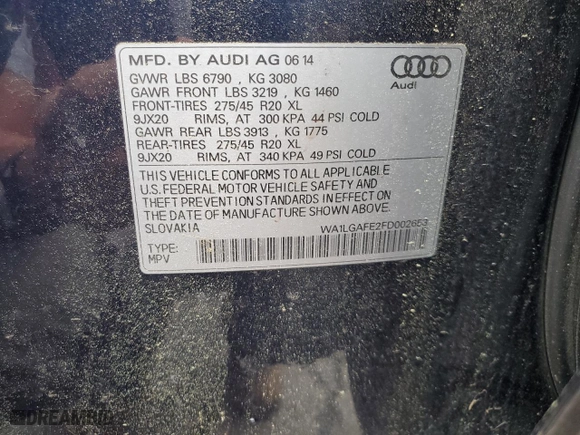 2015 Audi Q7 3.0T Premium Plus with VIN WA1LGAFE2FD002653, listed as a Copart auction lot 54237125 with 148,874 mi miles and Clean Title. Bid and sale history available at carsss.com. Image 13.