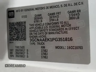 2023 Chevrolet Silverado 1500 Work Truck with VIN 3GCNAAEK1PG351816, listed as a Copart auction lot 52516055 with 196,377 mi miles and Clean Title. Bid and sale history available at carsss.com. Image 12.