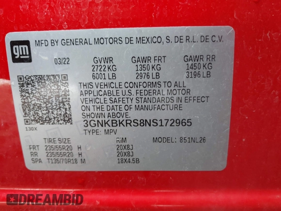 2022 Chevrolet Blazer RS z VIN 3GNKBKRS8NS172965, wystawiony jako IAAI lot #41610547 z przebiegiem 43 333 mil mil oraz . Historia ofert i sprzedaży dostępna na DreamBid. Obrazek 9.