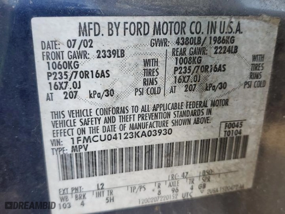 2003 Ford Escape Limited with VIN 1FMCU04123KA03930, listed as a Copart auction lot 51040805 with 245,935 mi miles and Clean Title. Bid and sale history available at carsss.com. Image 13.