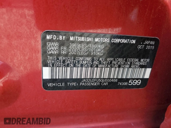 2016 Mitsubishi Lancer ES with VIN JA32U2FU5GU000466, listed as a Copart auction lot 68534854 with 113,210 mi miles and Salvage Title. Bid and sale history available at carsss.com. Image 12.