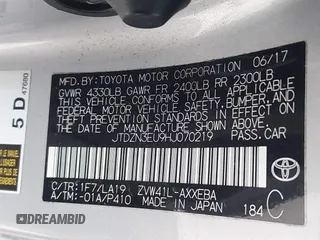 2017 Toyota Prius Two z VIN JTDZN3EU9HJ070219, wystawiony jako IAAI lot #41358297 z przebiegiem 209 303 mil mil oraz . Historia ofert i sprzedaży dostępna na DreamBid. Obrazek 9.