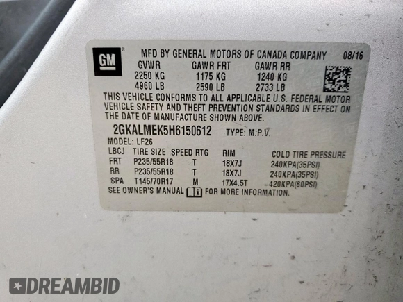 2017 GMC Terrain SLE with VIN 2GKALMEK5H6150612, listed as a Copart auction lot 55647435 with 198,711 mi miles and Clean Title. Bid and sale history available at carsss.com. Image 13.
