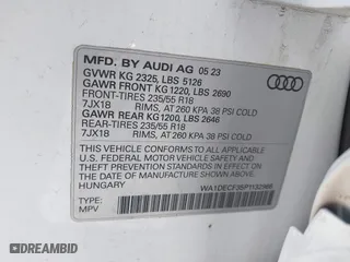 2023 Audi Q3 S line Premium with VIN WA1DECF35P1132966, listed as a IAAI auction lot 41985948 with 42,248 mi miles. Bid and sale history available at carsss.com. Image 9.