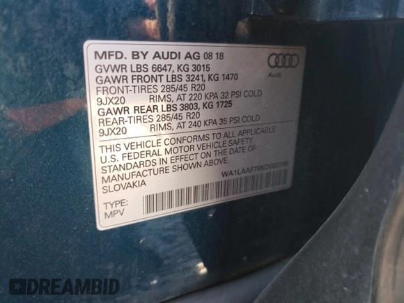 2019 Audi Q7 Premium Plus z VIN WA1LAAF79KD002789, wystawiony jako Copart lot #56139445 z przebiegiem 77 604 mil mil oraz Szkoda całkowita • Salvage title. Historia ofert i sprzedaży dostępna na DreamBid. Obrazek 13.