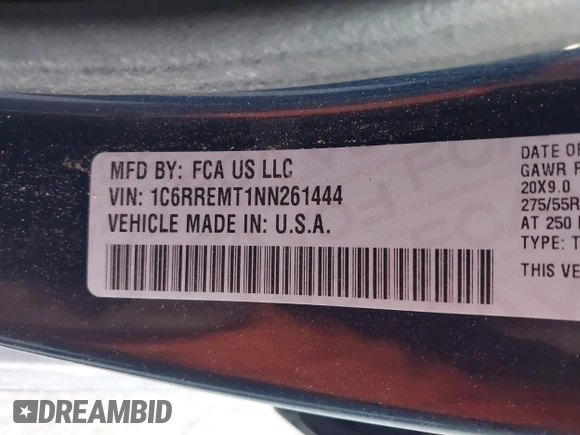 2022 Ram 1500 Big Horn with VIN 1C6RREMT1NN261444, listed as a IAAI auction lot 41811390 with 68,383 mi miles. Bid and sale history available at carsss.com. Image 9.