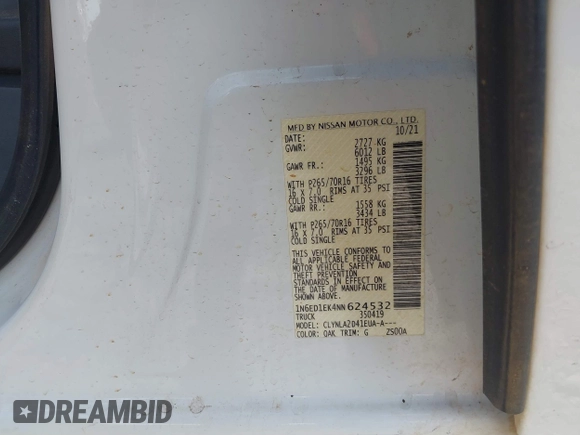 2022 Nissan Frontier SV with VIN 1N6ED1EK4NN624532, listed as a IAAI auction lot 42179335 with 51,368 mi miles and . Bid and sale history available at DreamBid. Image 9.