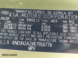 2019 Kia Soul with VIN KNDJN2A2XK7916776, listed as a IAAI auction lot 41933273 with 14,296 mi miles. Bid and sale history available at carsss.com. Image 8.