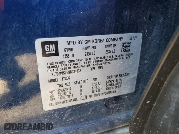 2022 Chevrolet TrailBlazer ACTIV with VIN KL79MVSL6NB034033, listed as a Copart auction lot 71394084 with 49,700 mi miles and Salvage Title. Bid and sale history available at DreamBid. Image 16.