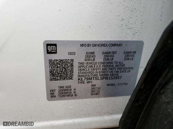 2023 Chevrolet TrailBlazer RS with VIN KL79MTSL5PB153957, listed as a Copart auction lot 47112405 with 16,237 mi miles and Salvage Title. Bid and sale history available at carsss.com. Image 12.