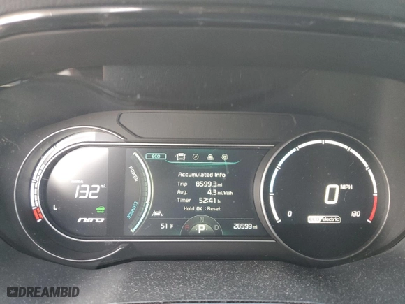 2020 Kia Niro EV EX Premium with VIN KNDCE3LG6L5065953, listed as a Copart auction lot 42992035 with 28,599 mi miles and Salvage Title. Bid and sale history available at carsss.com. Image 9.