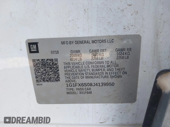 2018 Chevrolet Bolt EV Premier with VIN 1G1FX6S08J4139950, listed as a IAAI auction lot 41151990 with 137,041 mi miles. Bid and sale history available at carsss.com. Image 9.