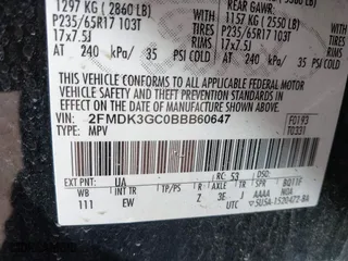 2011 Ford Edge SE with VIN 2FMDK3GC0BBB60647, listed as a IAAI auction lot 41756534 with 196,751 mi miles. Bid and sale history available at carsss.com. Image 9.