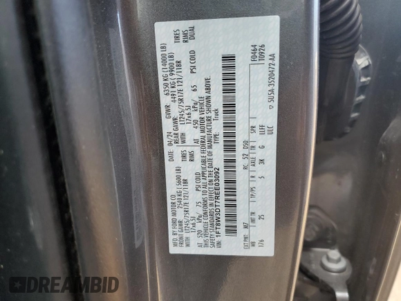2024 Ford F-350 XL with VIN 1FT8W3DT7REE03092, listed as a Copart auction lot 47180275 with 22,381 mi miles and Clean title. Bid and sale history available at DreamBid. Image 12.