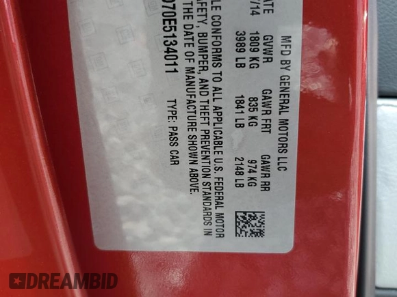 2014 Chevrolet Corvette Z51 2LT with VIN 1G1YK2D70E5134011, listed as a Copart auction lot 89138345 with 52,973 mi miles and Salvage title. Bid and sale history available at DreamBid. Image 12.