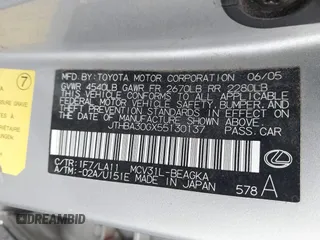 2005 Lexus ES 350 z VIN JTHBA30GX55130137, wystawiony jako IAAI lot #42461283 z przebiegiem 241 732 mil mil oraz . Historia ofert i sprzedaży dostępna na DreamBid. Obrazek 9.