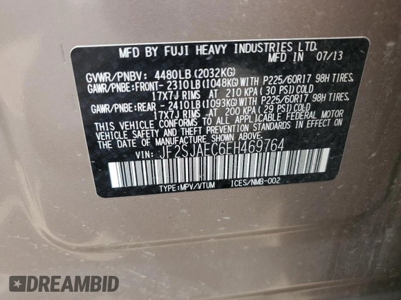 2014 Subaru Forester Premium with VIN JF2SJAEC6EH469764, listed as a Copart auction lot 60626585 with 157,525 mi miles and Non repairable. Bid and sale history available at DreamBid. Image 15.