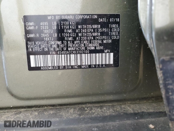 2019 Subaru Outback Touring with VIN 4S4BSATCXK3202100, listed as a Copart auction lot 63469455 with 52,702 mi miles and Salvage title. Bid and sale history available at DreamBid. Image 14.