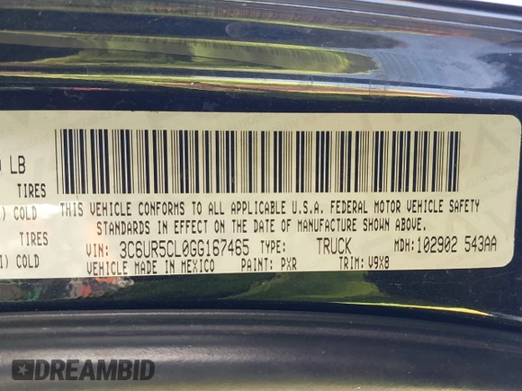 2016 Ram 2500 Tradesman with VIN 3C6UR5CL0GG167465, listed as a IAAI auction lot 40594434 with Not provided miles and . Bid and sale history available at DreamBid. Image 9.