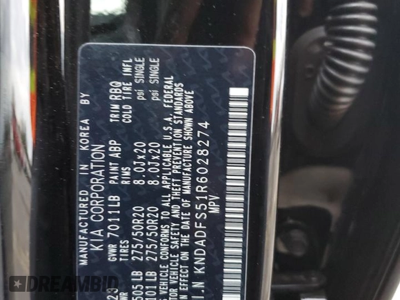 2024 Kia EV9 Land with VIN KNDADFS51R6028274, listed as a Copart auction lot 81749824 with 5,066 mi miles and Salvage Title. Bid and sale history available at carsss.com. Image 13.