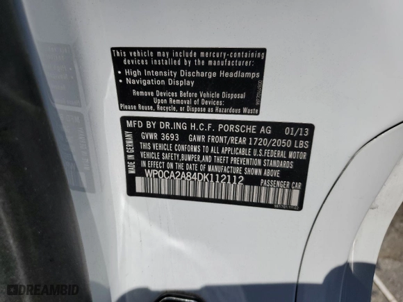 2013 Porsche Boxster with VIN WP0CA2A84DK112112, listed as a Copart auction lot 55149394 with 91,759 mi miles and Salvage Title. Bid and sale history available at carsss.com. Image 12.