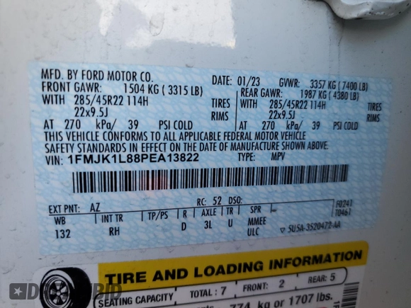 2023 Ford Expedition Max Platinum with VIN 1FMJK1L88PEA13822, listed as a Copart auction lot 71489314 with 10,114 mi miles and Salvage title. Bid and sale history available at DreamBid. Image 15.