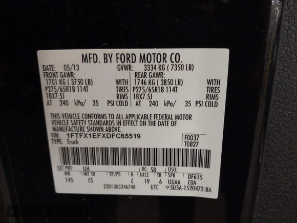 2013 Ford F-150 XL with VIN 1FTFX1EFXDFC65519, listed as a IAAI auction lot 41825180 with 130,817 mi miles. Bid and sale history available at carsss.com. Image 9.