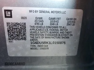2020 Cadillac CT5 Sport with VIN 1G6DU5RK1L0150875, listed as a Copart auction lot 80959514 with 53,177 mi miles and Non repairable. Bid and sale history available at DreamBid. Image 12.