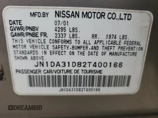 2002 Nissan Maxima GXE with VIN JN1DA31D82T400166, listed as a Copart auction lot 51148875 with 95,487 mi miles and Non repairable. Bid and sale history available at DreamBid. Image 13.