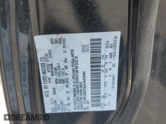 2010 Ford Explorer Eddie Bauer z VIN 1FMEU6EE5AUA53090, wystawiony jako Copart lot #59401425 z przebiegiem 191 830 mil mil oraz Czysty tytuł • Clean title. Historia ofert i sprzedaży dostępna na DreamBid. Obrazek 13.
