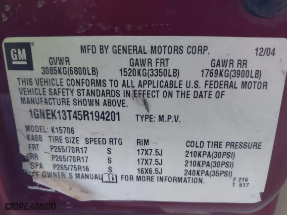 2005 Chevrolet Tahoe Z71 with VIN 1GNEK13T45R194201, listed as a IAAI auction lot 41390805 with 248,787 mi miles. Bid and sale history available at carsss.com. Image 9.