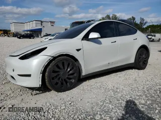 2024 Tesla Model Y Performance with VIN 7SAYGDEF3RF050704, listed as a Copart auction lot 45512455 with 15,539 mi miles and Salvage Title. Bid and sale history available at DreamBid. Image 1.