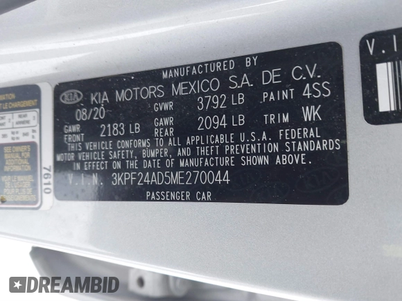 2021 Kia Forte LXS z VIN 3KPF24AD5ME270044, wystawiony jako IAAI lot #41405638 z przebiegiem 82 963 mil mil oraz . Historia ofert i sprzedaży dostępna na DreamBid. Obrazek 9.