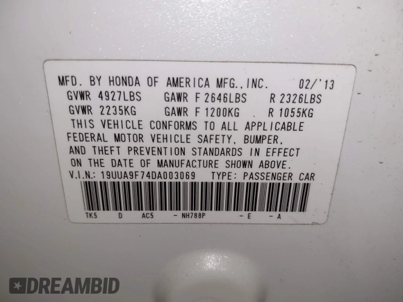 2013 Acura TL Advance z VIN 19UUA9F74DA003069, wystawiony jako IAAI lot #42281080 z przebiegiem 62 521 mil mil oraz . Historia ofert i sprzedaży dostępna na DreamBid. Obrazek 9.