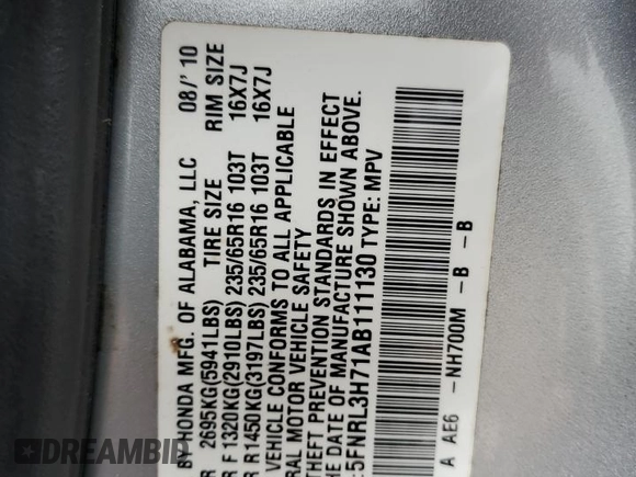 2010 Honda Odyssey EX-L with VIN 5FNRL3H71AB111130, listed as a Copart auction lot 50186864 with 131,600 mi miles and Clean Title. Bid and sale history available at carsss.com. Image 13.