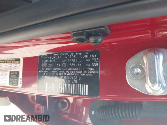 2023 Hyundai Venue SEL with VIN KMHRC8A35PU242819, listed as a IAAI auction lot 41741731 with 9,081 mi miles and . Bid and sale history available at DreamBid. Image 9.