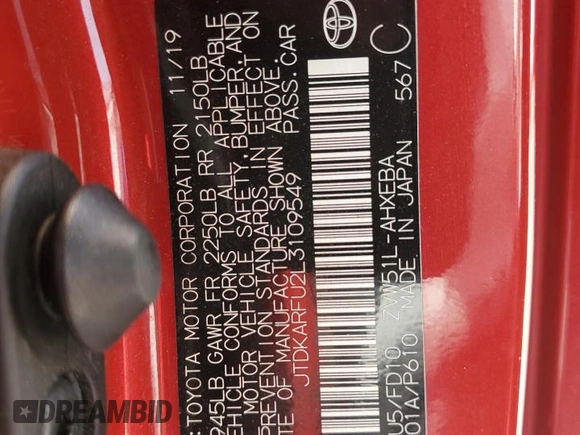 2020 Toyota Prius L Eco with VIN JTDKARFU2L3109549, listed as a Copart auction lot 52815255 with 100,683 mi miles and Salvage Title. Bid and sale history available at DreamBid. Image 13.