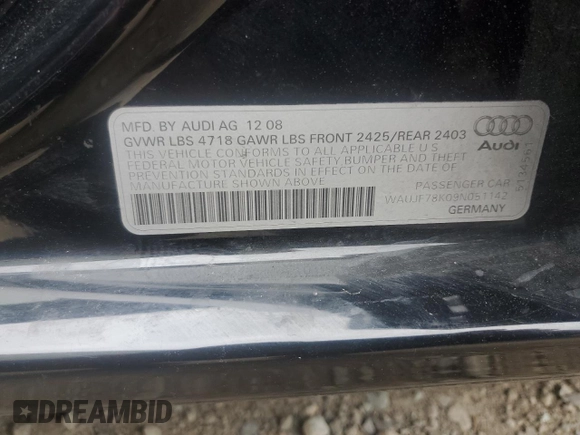 2009 Audi A4 2.0T Prem with VIN WAUJF78K09N051142, listed as a Copart auction lot 50456155 with 156,301 mi miles and Salvage Title. Bid and sale history available at carsss.com. Image 14.