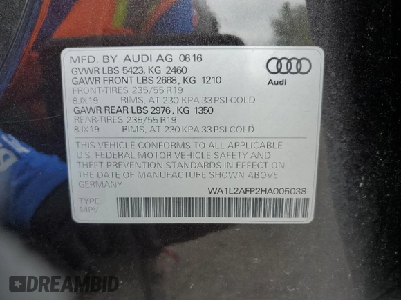 2017 Audi Q5 Premium Plus с VIN WA1L2AFP2HA005038, выставлен на аукционе Copart как лот 60461255 с пробегом 104 051 миль миль и Списание • Salvage title. История ставок и продаж доступна на DreamBid. Изображение 13.